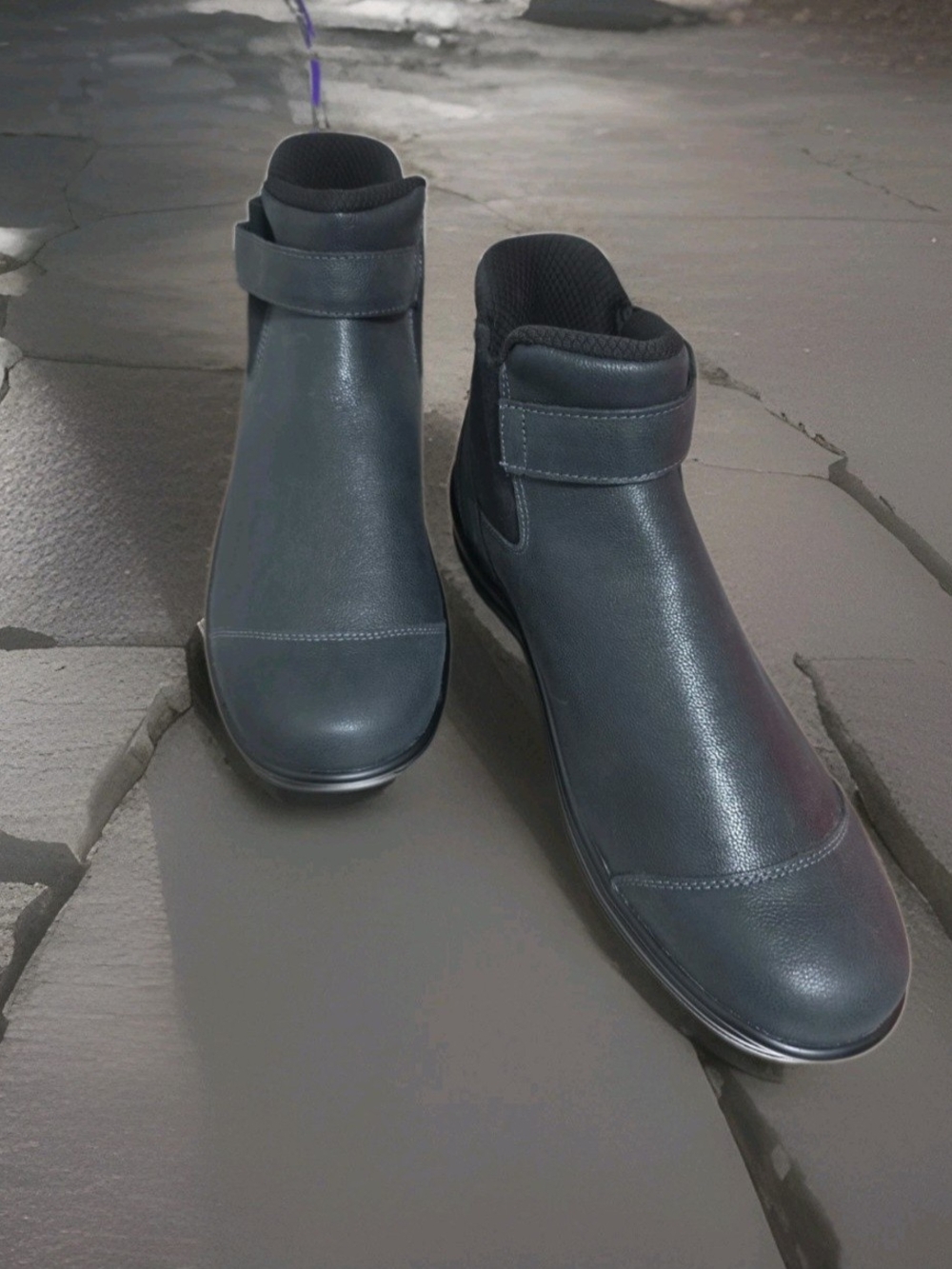 Women’s Ankle Bootie with Hook-and-Loop Strap in Dark Gray